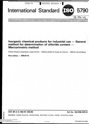 Inorganic chemical products for industrial use; general method for determination of chloride content; Mercurimetric method