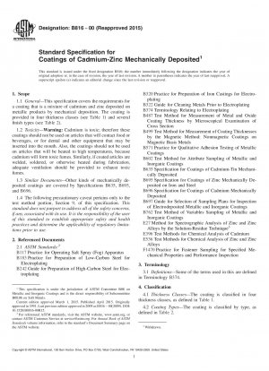 Standard Specification for  Coatings of Cadmium-Zinc Mechanically Deposited