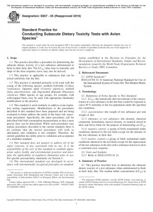 Standard Practice for Conducting Subacute Dietary Toxicity Tests with Avian Species