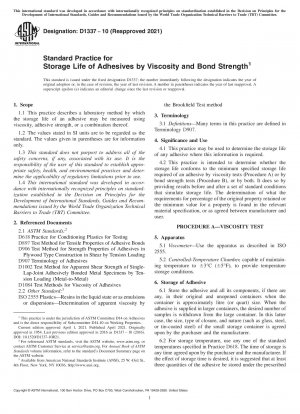 Standard Practice for Storage Life of Adhesives by Viscosity and Bond Strength