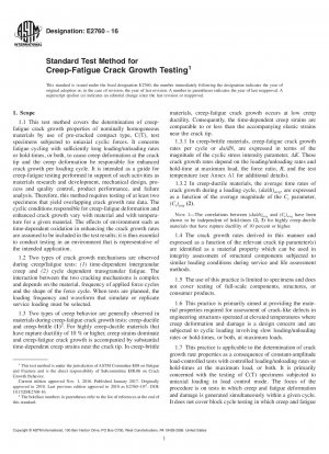 Standard Test Method for Creep-Fatigue Crack Growth Testing