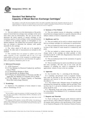 Standard Test Method for Capacity of Mixed Bed Ion Exchange Cartridges
