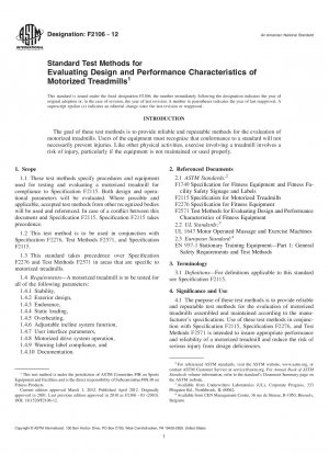 Standard Test Methods for Evaluating Design and Performance Characteristics of Motorized Treadmills