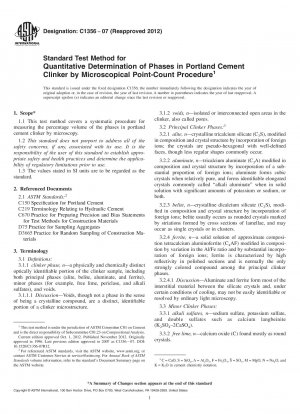 Standard Test Method for  Quantitative Determination of Phases in Portland Cement Clinker  by Microscopical Point-Count Procedure