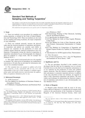 Standard Test Methods of Sampling and Testing Turpentine