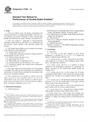 Standard Test Method for  Performance of Double-Sided Griddles