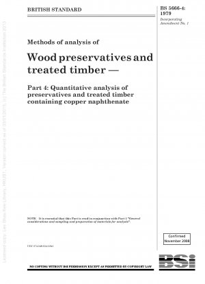 Methods of analysis of Wood preservatives and treated timber — Part 4 : Quantitative analysis of preservatives and treated timber containing copper naphthenate