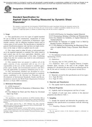 Standard Specification for Asphalt Used in Roofing Measured by Dynamic Shear Rheometer