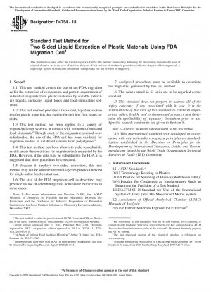 Standard Test Method for Two-Sided Liquid Extraction of Plastic Materials Using FDA Migration Cell