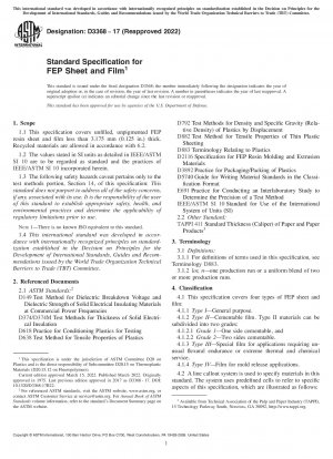 Standard Specification for FEP Sheet and Film