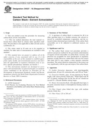 Standard Test Method for Carbon Black—Solvent Extractables