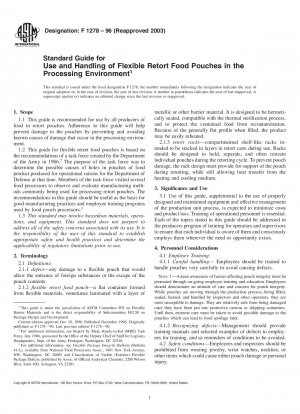 Standard Guide for Use and Handling of Flexible Retort Food Pouches in the Processing Environment
