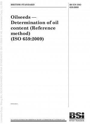 Oilseeds - Determination of oil content (Reference method) (ISO 659:2009)