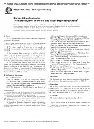 Standard Specification for Trichloroethylene, Technical and Vapor-Degreasing Grade