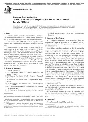 Standard Test Method for Carbon Black—Oil Absorption Number of Compressed Sample (COAN)