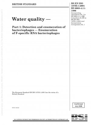 Water quality. Microbiological methods. Detection and enumeration of bacteriophages. Enumeration of F-specific RNA bacteriophages