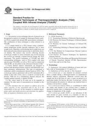 Standard Practice for General Techniques of Thermogravimetric Analysis (TGA) Coupled With Infrared Analysis (TGA/IR)