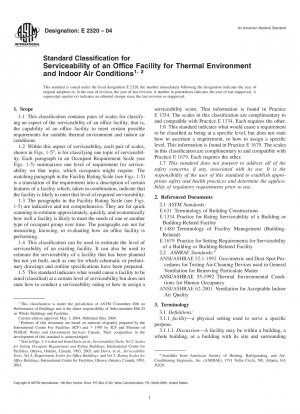 Standard Classification for Serviceability of an Office Facility for Thermal Environment and Indoor Air Conditions