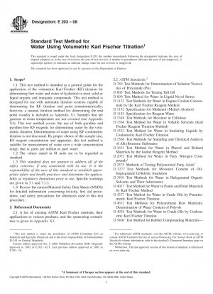 Standard Test Method for Water Using Volumetric Karl Fischer Titration