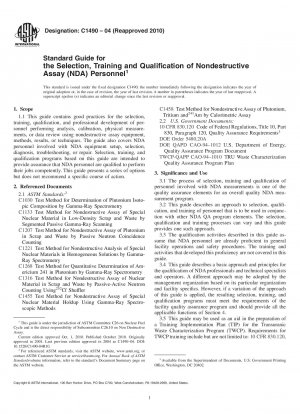 Standard Guide for the Selection, Training and Qualification of Nondestructive Assay (NDA) Personnel
