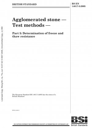 Agglomerated stone - Test methods - Determination of freeze and thaw resistance
