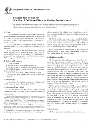 Standard Test Method for  Stability of Cellulose Fibers in Alkaline Environments
