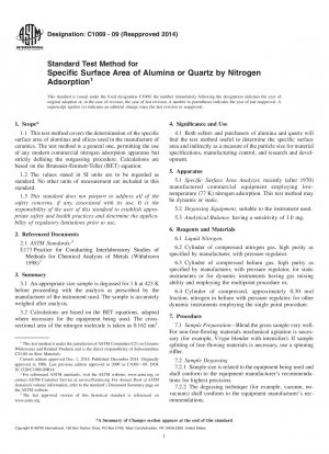 Standard Test Method for  Specific Surface Area of Alumina or Quartz by Nitrogen Adsorption
