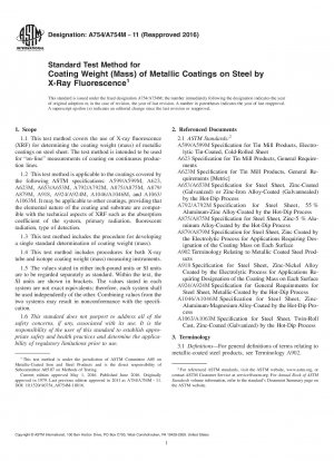 Standard Test Method for  Coating Weight (Mass) of Metallic Coatings on Steel by X-Ray   Fluorescence
