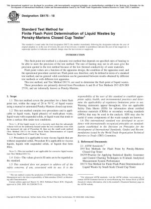 Standard Test Method for Finite Flash Point Determination of Liquid Wastes by Pensky-Martens Closed Cup Tester