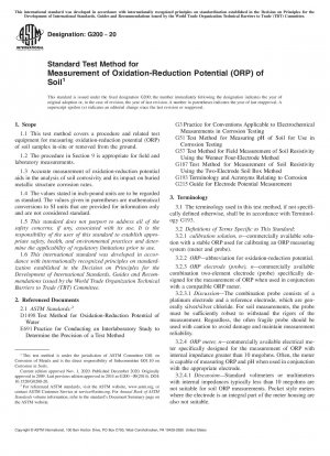 Standard Test Method for Measurement of Oxidation-Reduction Potential (ORP) of Soil