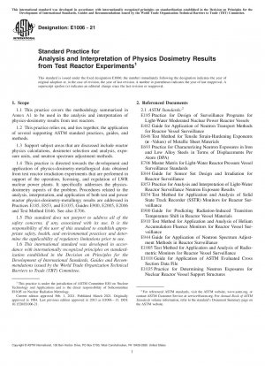 Standard Practice for Analysis and Interpretation of Physics Dosimetry Results from Test Reactor Experiments