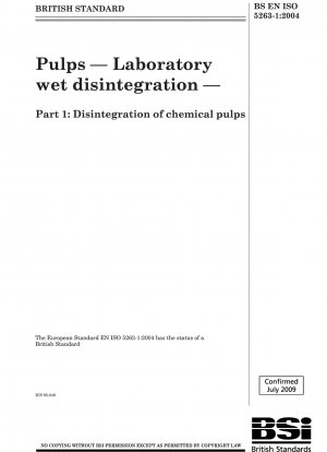 Pulps — Laboratory wet disintegration — Part 1 : Disintegration ofchemical pulps