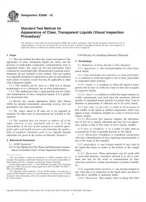 Standard Test Method for Appearance of Clear, Transparent Liquids (Visual Inspection Procedure)
