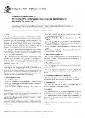 Standard Specification for Preformed Polychloroprene Elastomeric Joint Seals for Concrete Pavements