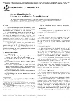 Standard Specification for Inserted and Noninserted Surgical Scissors
