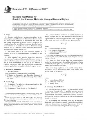 Standard Test Method for Scratch Hardness of Materials Using a Diamond Stylus