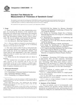 Standard Test Methods for Measurement of Thickness of Sandwich Cores