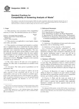 Standard Practices for Compatibility of Screening Analysis of Waste