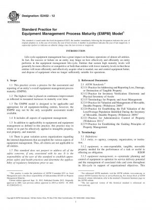 Standard Practice for  Equipment Management Process Maturity (EMPM) Model