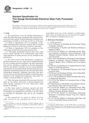 Standard Specification for Thin-Gauge Nonoriented Electrical Steel Fully Processed Types