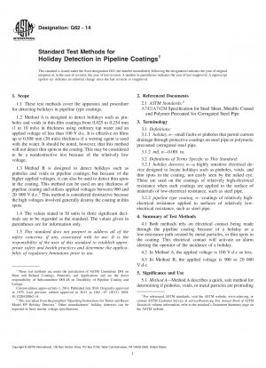Standard Test Methods for Holiday Detection in Pipeline Coatings