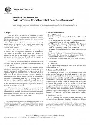 Standard Test Method for  Splitting Tensile Strength of Intact Rock Core Specimens