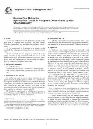 Standard Test Method for Hydrocarbon Traces in Propylene Concentrates By Gas Chromatography