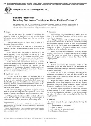 Standard Practice for Sampling Gas from a Transformer Under Positive Pressure