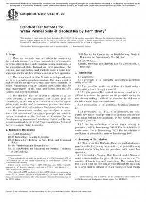 Standard Test Methods for Water Permeability of Geotextiles by Permittivity
