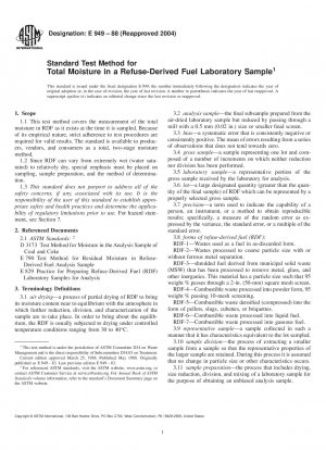 Standard Test Method for Total Moisture in a Refuse-Derived Fuel Laboratory Sample 