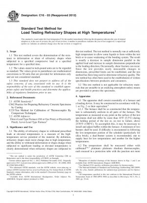 Standard Test Method for  Load Testing Refractory Shapes at High Temperatures