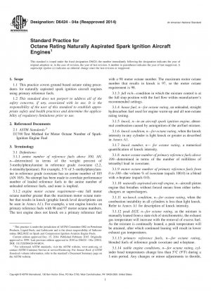 Standard Practice for  Octane Rating Naturally Aspirated Spark Ignition Aircraft Engines