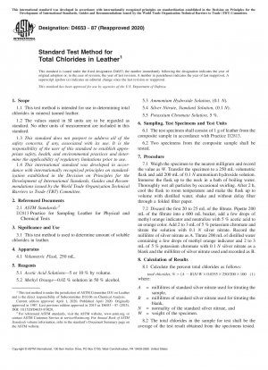Standard Test Method for Total Chlorides in Leather