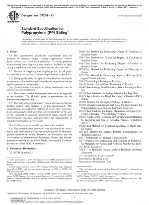 Standard Specification for Polypropylene (PP) Siding